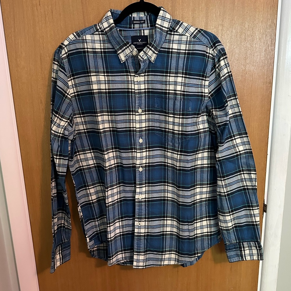 American Eagle Seriously Soft Men's Blue Plaid Shirt